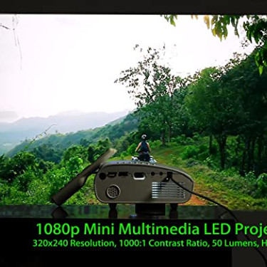 1080p Mini Multimedia LED Projector - 320x240 Resolution, 1000:1 Contrast Ratio, 50 Lumens, HDMI Port